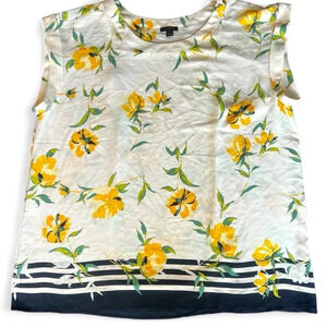 Ann Taylor Factory oversized rolled short sleeve blouse w/yellow flowers size XL